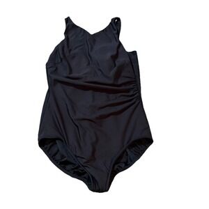 Lands' End Women's Black Swimsuit One Piece Size 16 Rouched Great Shape